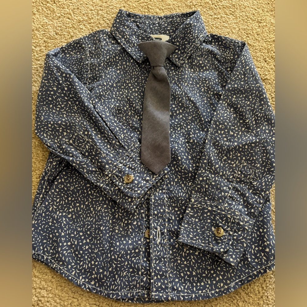 Old Navy Boys Blue Patterned Shirt with Tie